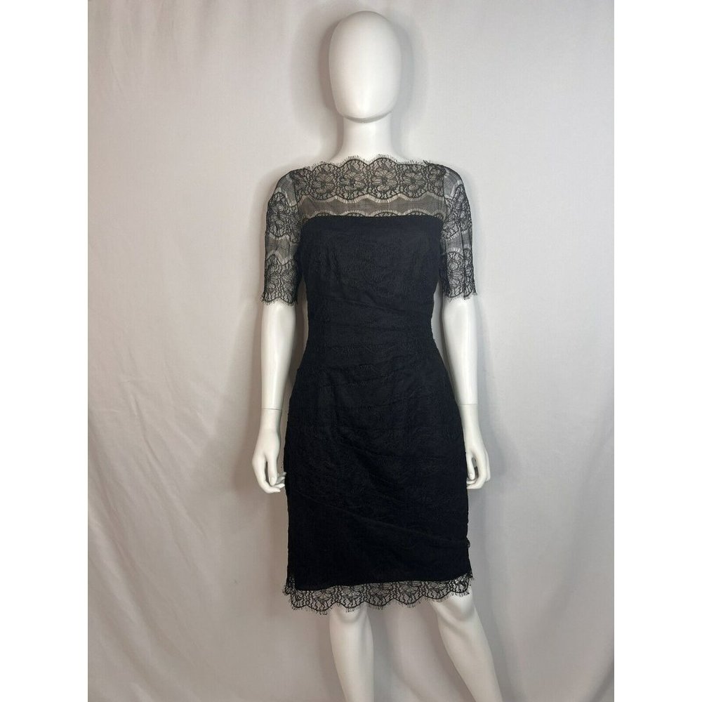 NEW Tracy Reese Sheath Midi Dress Black Floral Lace Wedding Cut Out Back~Size 8
